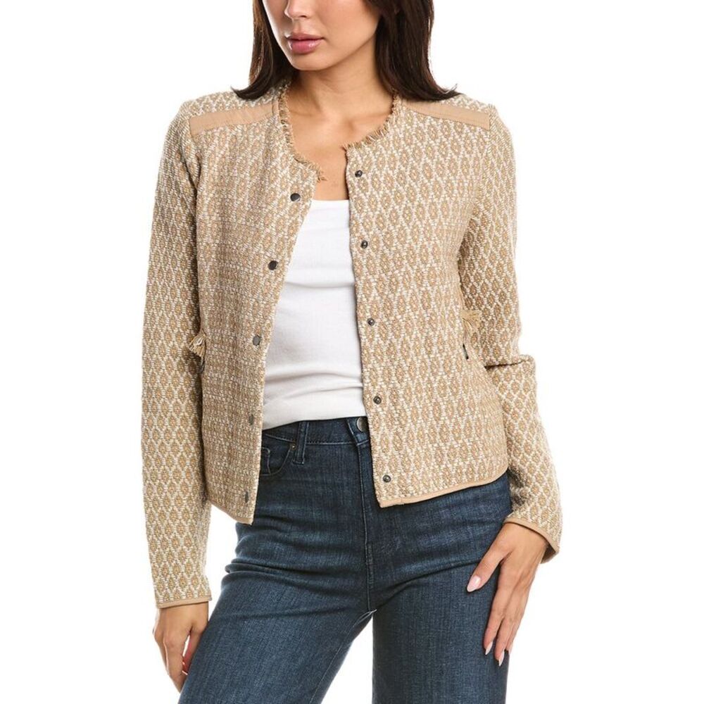 Nic & Zoe Womens  Brocade Fringe Knit Jacket, Brown